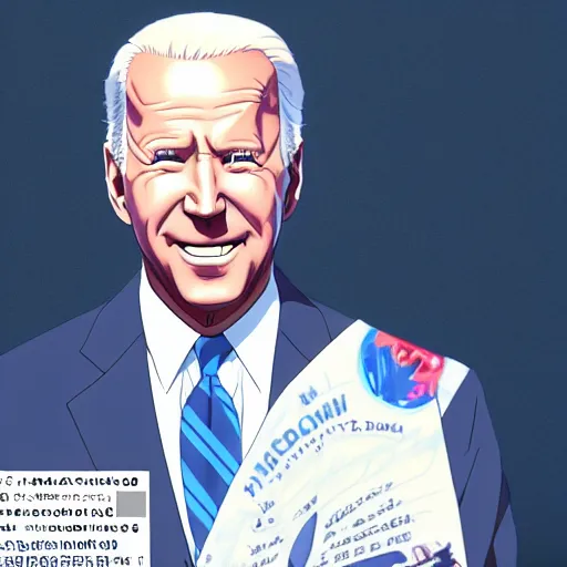 Image similar to photorealistic Joe Biden if he were an anime girl anime key visual, digital art, anime screenshot, kyoto animation, makoto shinkai, trending on artstation