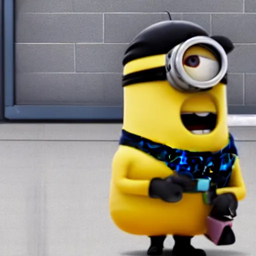 Image similar to minions rob a bank, security camera footage