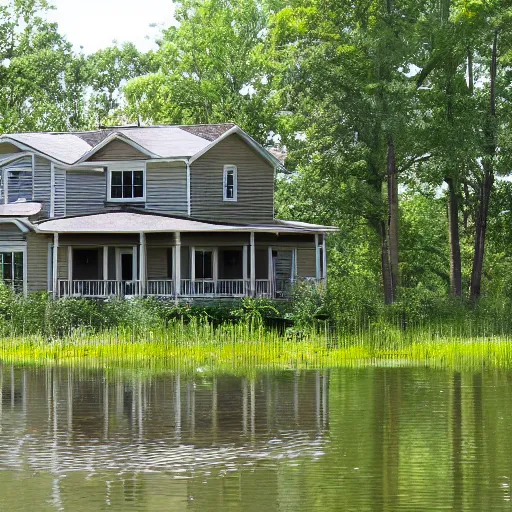 Prompt: a suburban home in a swamp,