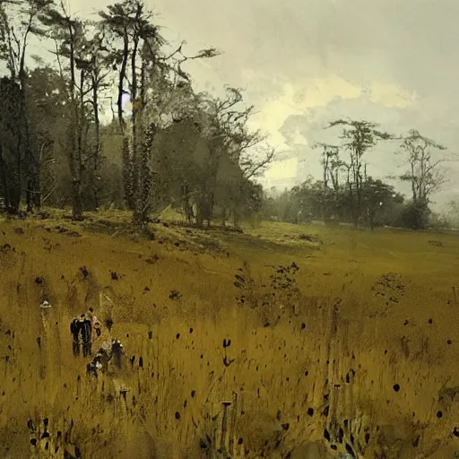 Image similar to painting by jakub rozalski of a land overgrown with roots