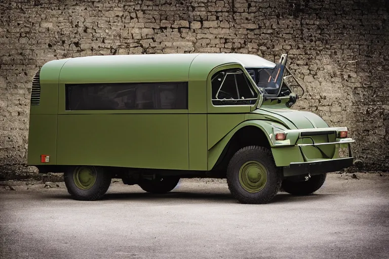 Image similar to futuristic concept citroen h van volvo military, ektachrome photograph, volumetric lighting, f 8 aperture, cinematic eastman 5 3 8 4 film