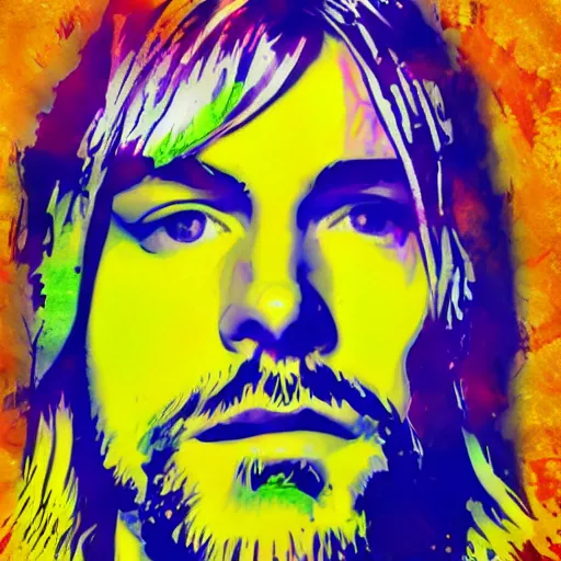 Image similar to abstract Kurt Cobain, psychedelic