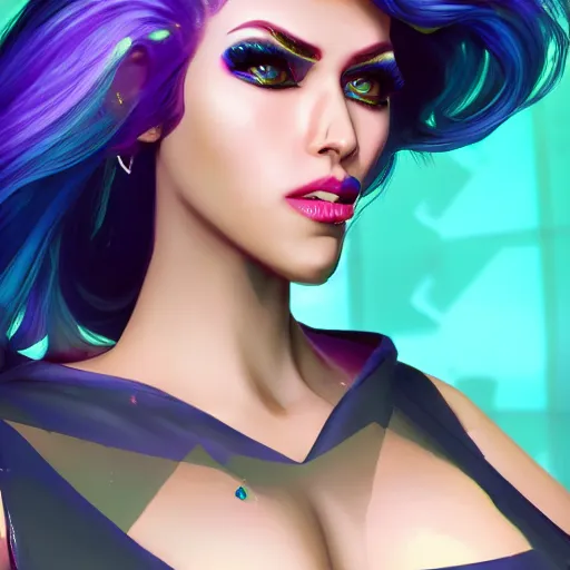 Image similar to half - electric woman, cute - fine - face, pretty face, oil slick hair, realistic shaded perfect face, extremely fine details, realistic shaded lighting, character design by riot games