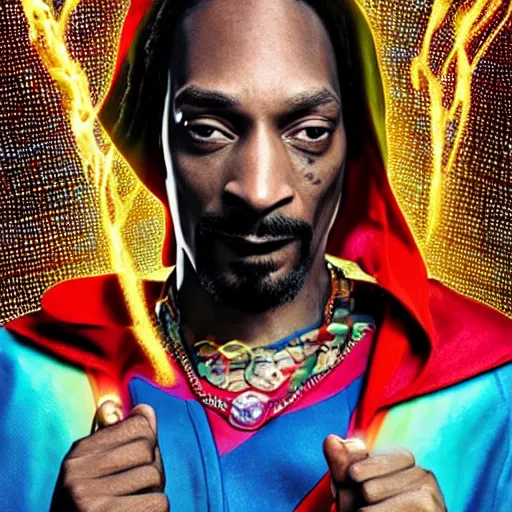 Prompt: multicolor photo of snoop dogg as doctor strange by martin schoeller created at marvel cinematic universe in 4 k ultra high resolution and with portrait, with funny feeling