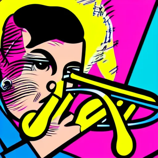 Image similar to detailed pop art comic illustration of a trumpet