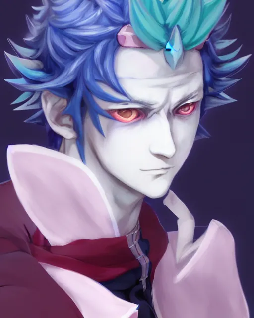 Image similar to extremely attractive soft feminine male as a jester anime character screenshot, nagito komaeda and hisoka jester, anime feminine male fool, intricate, sharp focus, illustration, highly detailed, digital painting, cell shaded, concept art, matte, art by ilya kuvshinov and kyoto animation and wlop, ruan jia, greg rutkowski, studio quality