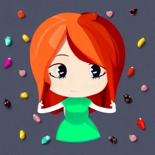 Prompt: cute chibi emoji of a red hair girl love