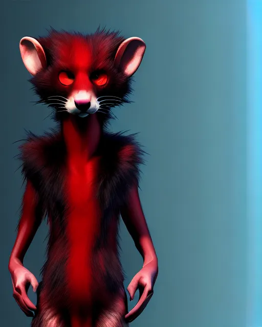 Image similar to furry - male - red - black - weasel - chaos theorist - fursona uhd ue 5 visual novel pc game expressions, photorealistic