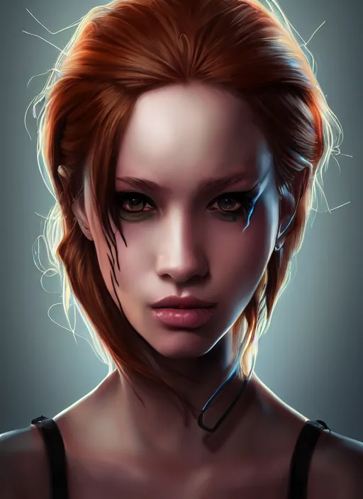 Image similar to a portrait of a pretty sewer punk young lady by artgerm