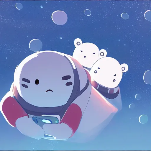 Prompt: baby harp seals as astronaut in space, atey ghailan, goro fujita, studio ghibli, rim light, sharp lighting, clear focus, very coherent,