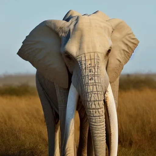 Image similar to photo of a perfect albino african elephant with white skin and covered entirely in dense freckles