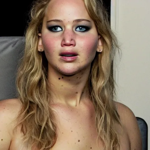 Prompt: candid photo of jennifer lawrence sad at age 2 4