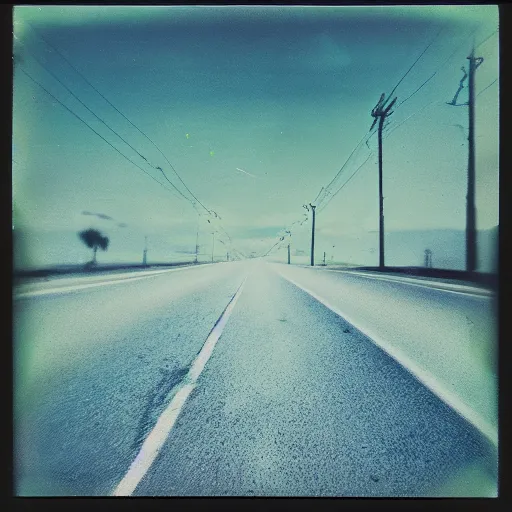 Image similar to polaroid of a dream double exposure road sea stars high contrast