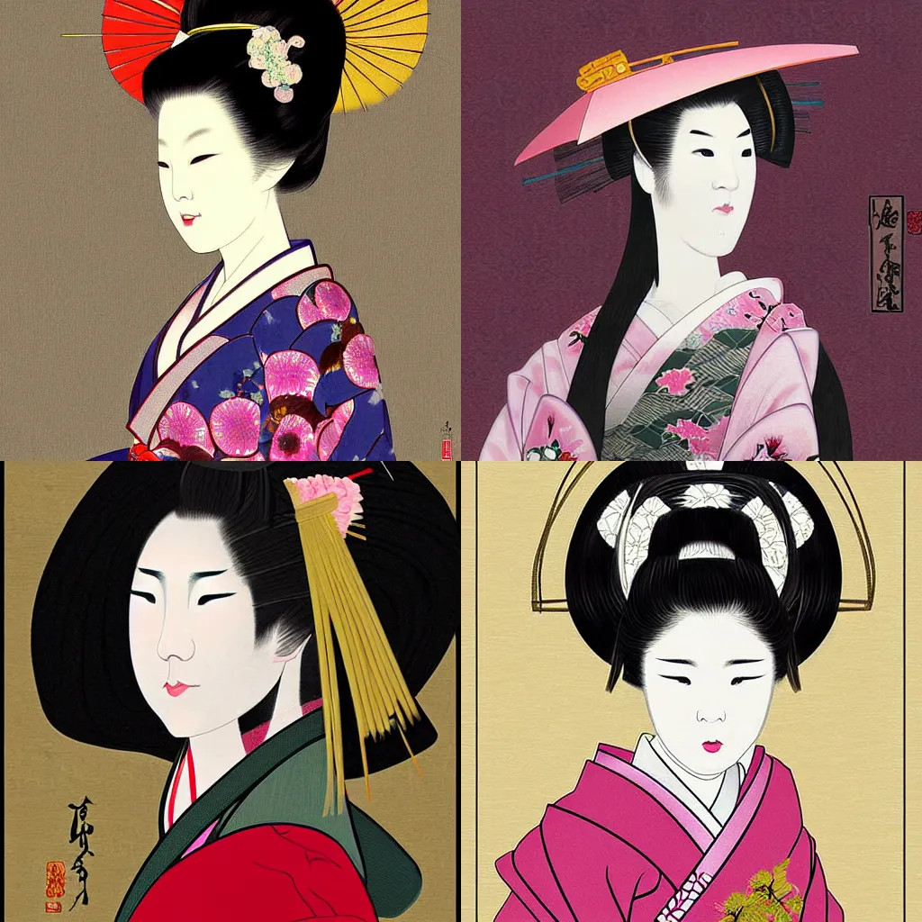 Prompt: digital painting of a beautiful geisha by shinsui ito