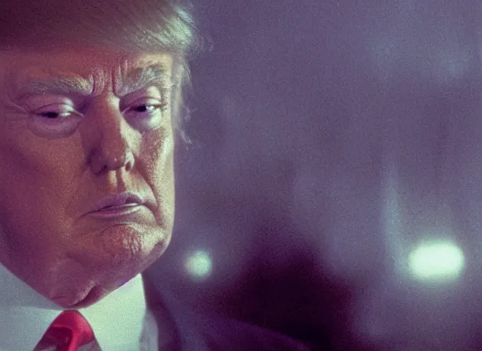 Image similar to film still donald trump meditating in blade runner, 8 k