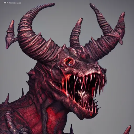 Image similar to photorealistic demonic deathclaw humanoid in the style of michael whelan and mark cooper. hyperdetailed photorealism, 1 0 8 megapixels, amazing depth, high resolution, 3 d shading, 3 d finalrender, 3 d cinematic lighting, glowing rich colors, psychedelic overtones, artstation concept art.