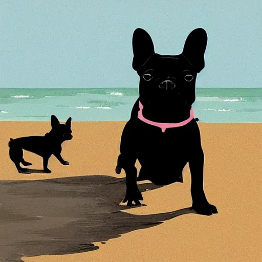 Image similar to black french bulldog playing on the water of the beach by pascale campion