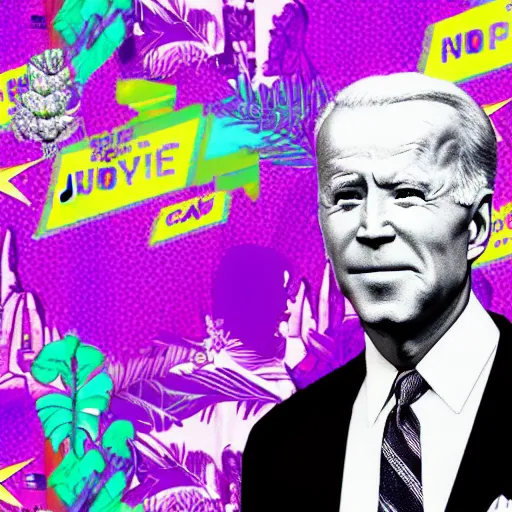 Image similar to vaporwave jungle city joe biden