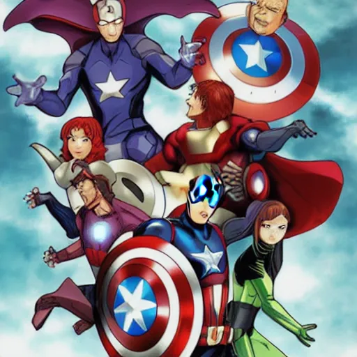 Image similar to The avengers, anime, digital art