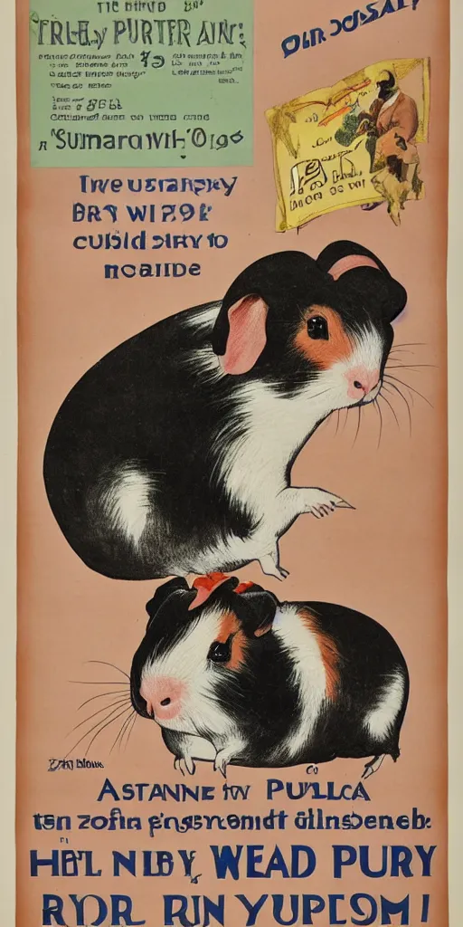 Image similar to a 1 9 1 0 s poster advertising a guinea pig that can sing