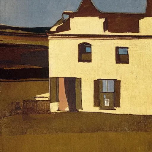 Image similar to painting of a house on a hill, painting by william nicholson