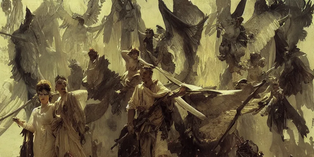 Prompt: angels and demons monument by denis villeneuve tom anders zorn hans dragan bibin thoma greg rutkowski ismail inceoglu alphonse mucha