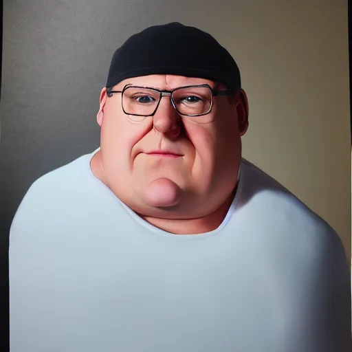 Image similar to Peter Griffin, hyperrealistic photo, realism, portrait, studio lighting