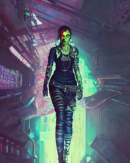 Image similar to detailed portrait Young Gangster Girl cyberpunk futuristic ((neon)) tattoes, styled hair Reflective thin sheen film jacket, decorated traditional ornaments by ismail inceoglu dragan bibin hans thoma greg rutkowski Alexandros Pyromallis Nekro Alphonse Mucha Zac Retz illustrated Perfect face, fine details, realistic shaded, fine-face, pretty face