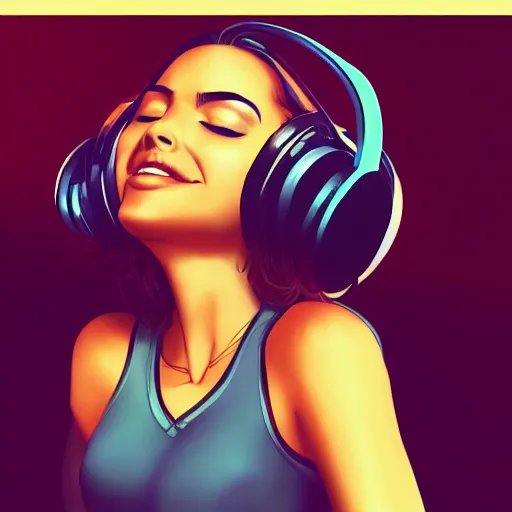 Prompt: a beautiful woman enjoing music by marvel comics, digital art, trending on artstation