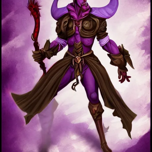 Prompt: excius purple tiefling transmutation wizard, fantasy, d & d, trending on artstation