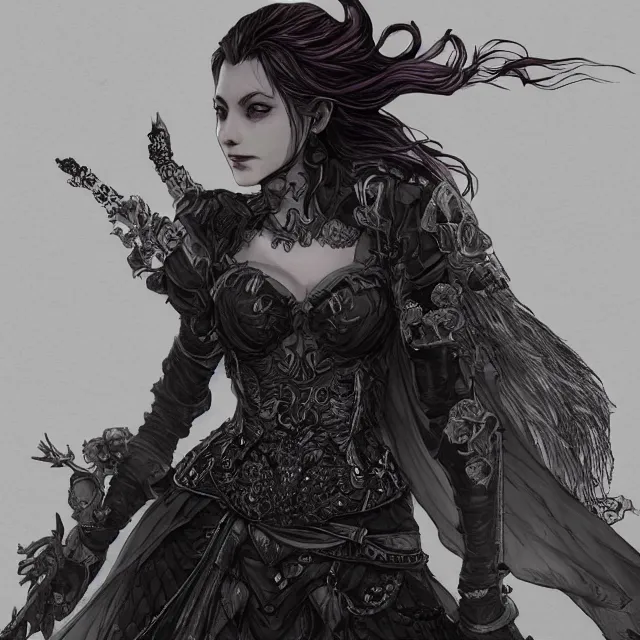 Prompt: the portrait of the neutral evil fallen female dark knight vagabond as the absurdly beautiful, gorgeous, elegant, sophisticated, idol, an ultrafine hyperdetailed illustration by kim jung gi, irakli nadar, intricate linework, bright colors, octopath traveler, final fantasy, unreal engine 5 highly rendered, global illumination, radiant light, detailed and intricate environment