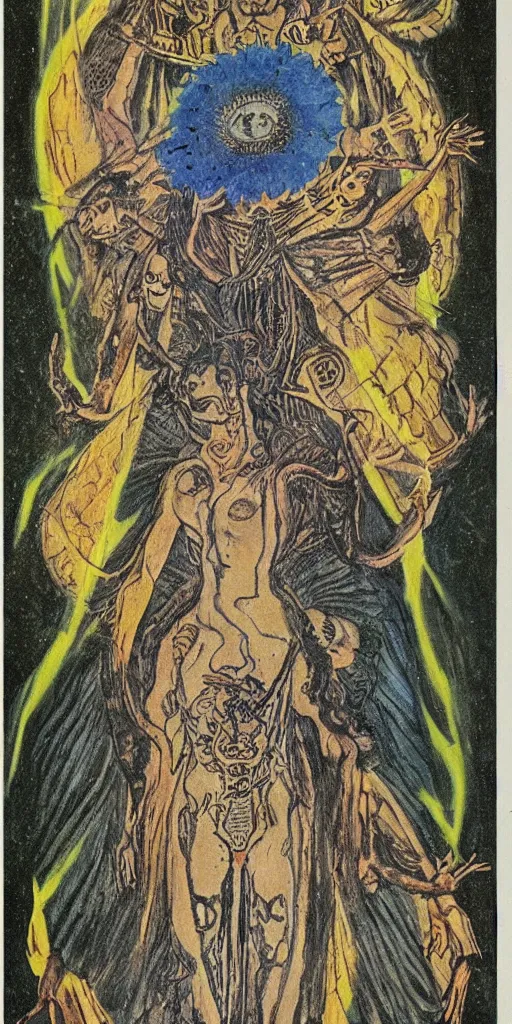 Image similar to the ace of disks tarot card by austin osman spare