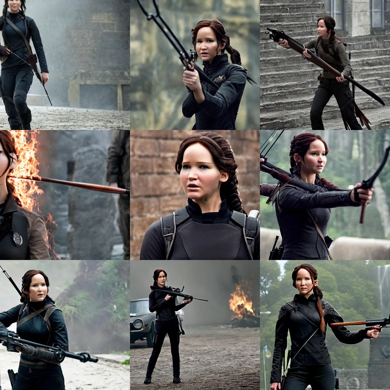 Prompt: Katniss Everdeen as British secret agent 007, movie still from Skyfall