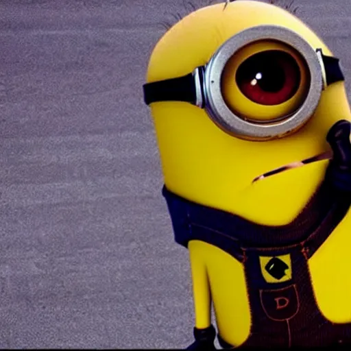 Prompt: a ( ( minion ) ) in the matrix!!!, bullet time, still from movie