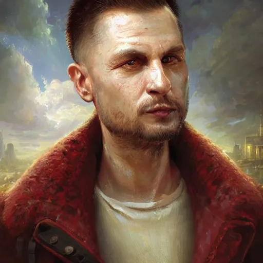 Image similar to portrait of a polish man ( 3 5 ) from poland in 2 0 2 1, an oil painting by ross tran and thomas kincade