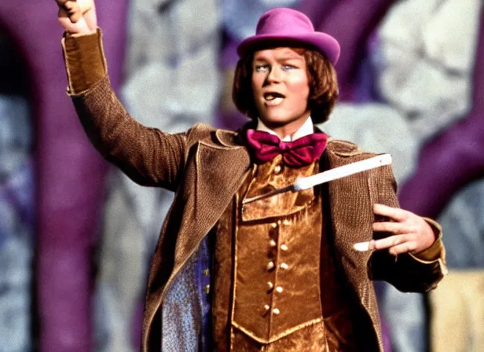 Prompt: film still of Chris Pratt as Willy Wonka in Willy Wonka and the Chocolate Factory 1971