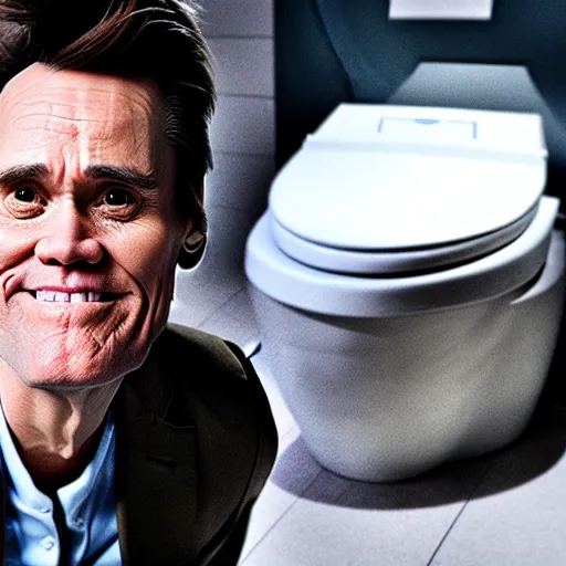 Image similar to Jim Carrey inside a toilet bowl