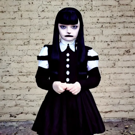 Image similar to aubrey plazy as wednesday addams