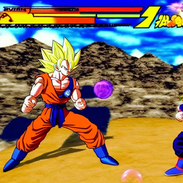 Image similar to gameplay of a dragon ball 3 d platform fighter on the nintendo 6 4