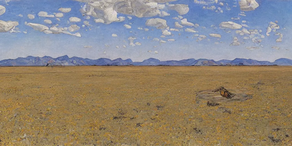 Prompt: oil painting huge wasp and wasp nest in the steppe by ferdinand hodler