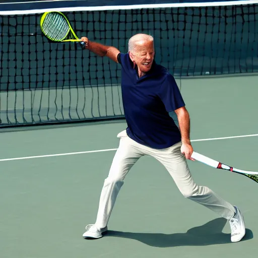Prompt: Joe Biden playing tennis by Michael Angelo