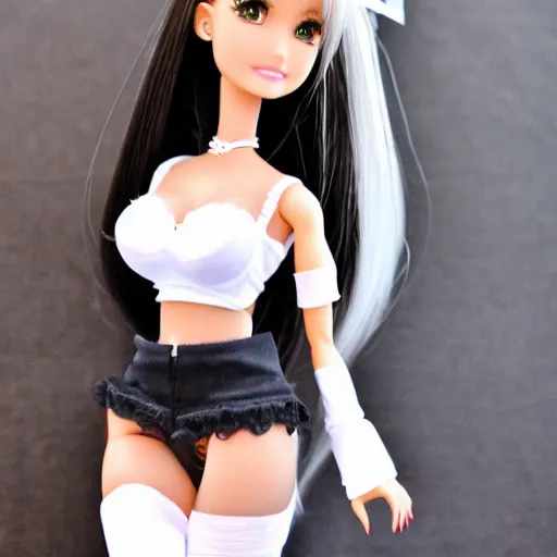 Prompt: anime barbie in white stockings, white bra