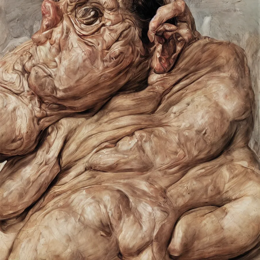 Image similar to high quality high detail painting by lucian freud and jenny saville, hd, anonymous subject, mangenta and brown