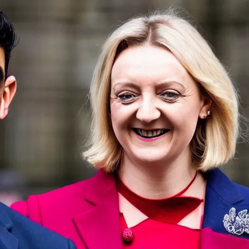 Image similar to Liz truss and Rishi sunak at parliament laughing with the devil. A demon joined the conservatives in parliament. Daily Telegraph.