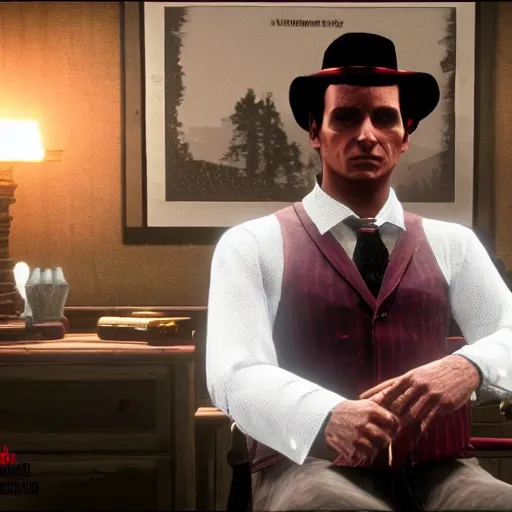 Prompt: Patrick Bateman in Red Dead Redemption 2