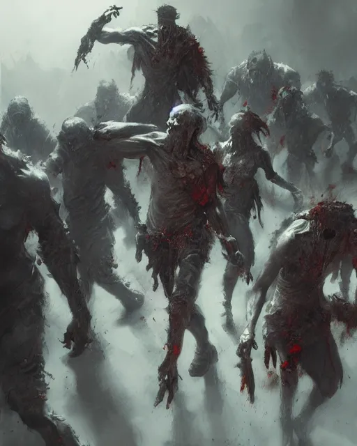 Image similar to zombie horde, in the style of craig mullins, ruan jia, kentaro miura, greg rutkowski, loundraw