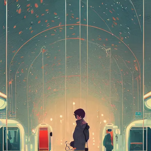 Image similar to paris subway life, by ( victo ngai ), ( ( studio muti ) ), malika favre, ( rhads ), makoto shinkai