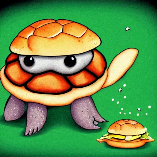 Image similar to storybook illustration of a turtle hamburger, storybook illustration, monochromatic