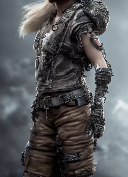 Prompt: full body portrait of female mad max in full intricate clothing, beautiful face, ultra detailed, octane render, 4K, dystopian, micro details