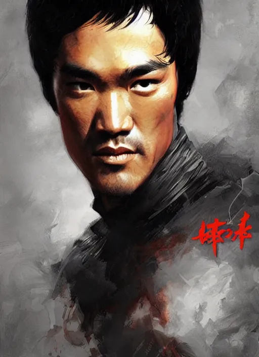 Prompt: Portrait of Bruce Lee, marvel comics, dark, intricate, highly detailed, smooth, artstation, digital illustration by Ruan Jia and Mandy Jurgens and Artgerm and Wayne Barlowe and Greg Rutkowski and Frank Frazetta